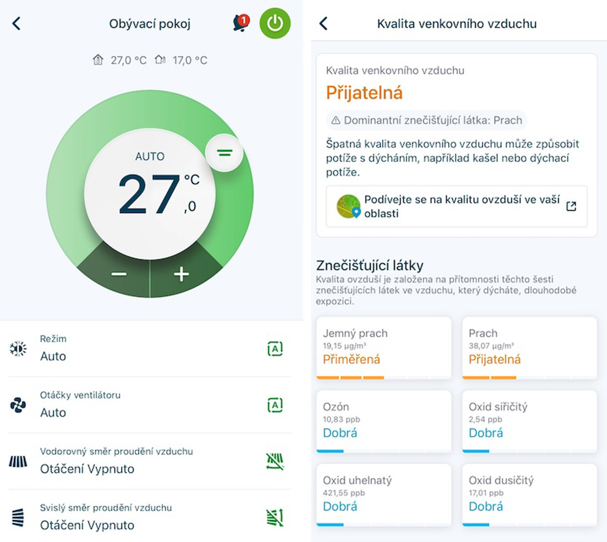 Aplikace ke klimatizaci v mobilu – ovládání teploty, režimů a sledování kvality venkovního vzduchu